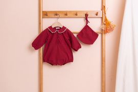 [BEBELOUTE] Lace Collar Bodysuit (Red), Baby All-in-One Dress, Infant Girls Dress, 100% Cotton_ Made in KOREA